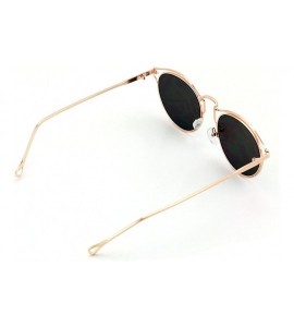 Oval Womens Fashion Round Metal Cut-Out Near Flat Flash Mirror Lens Hip Sunglasses - Dark Green - CG18967R68X $21.50