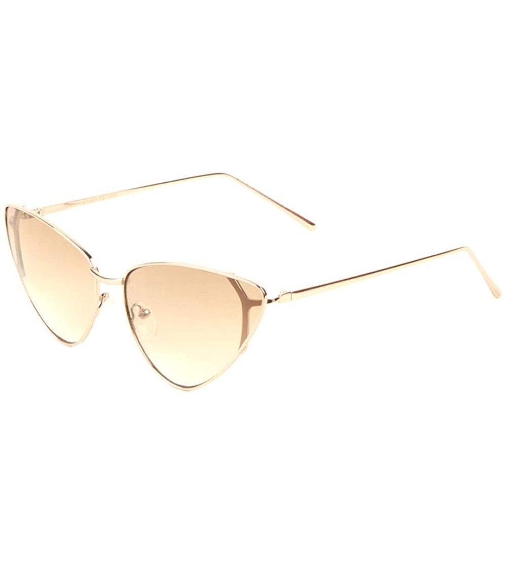 Round Retro Thin Frame Round Corners Cat Eye Sunglasses - Brown - CI197U7G8WO $27.27