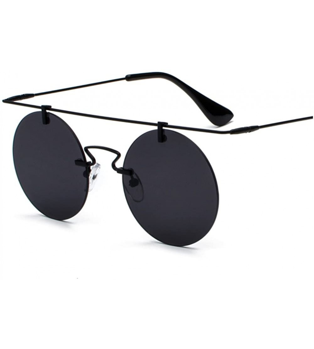 Rimless Rimless Sunglasses for Women Flat Top Vintage Round Sun Glasses Men Retro Unisex - Full Black - CA18GLE4696 $21.10