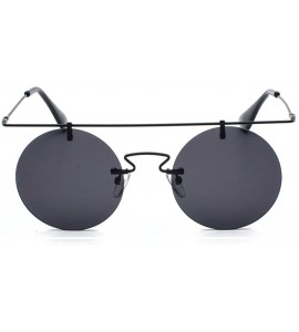 Rimless Rimless Sunglasses for Women Flat Top Vintage Round Sun Glasses Men Retro Unisex - Full Black - CA18GLE4696 $21.10