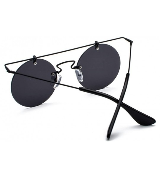 Rimless Rimless Sunglasses for Women Flat Top Vintage Round Sun Glasses Men Retro Unisex - Full Black - CA18GLE4696 $21.10