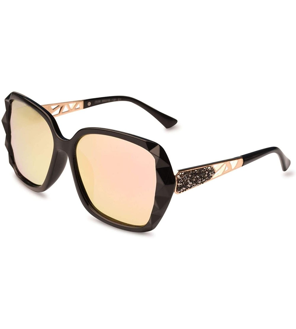 Oversized Women Luxury Classic Oversized Polarized Sunglasses 100% UV Protection Fashion Eyewear - Black Frame/Pink Lens - CP...