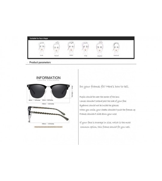 Rimless Vintage Round Polarized Sunglasses for Women and Men & Semi Rimless Sun glasses Acetate Frame 100% UV Blocking - CU18...