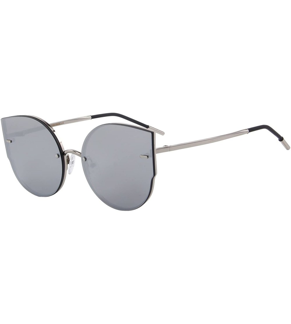 Cat Eye Women Classic Cat Eye Sunglasses Rimless Metal Frame Sun Glasses S8099 - Silver - CL186D2OH67 $24.97