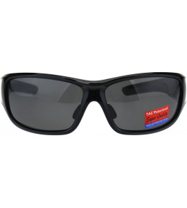 Rectangular Polarized Anti-glare Warp Plastic Sport Biker Mens Sunglasses - Shiny Black - CT18ESGEEL8 $22.32