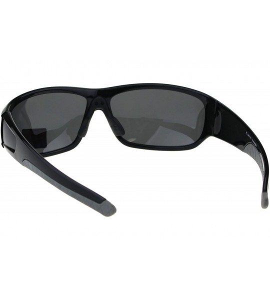 Rectangular Polarized Anti-glare Warp Plastic Sport Biker Mens Sunglasses - Shiny Black - CT18ESGEEL8 $22.32