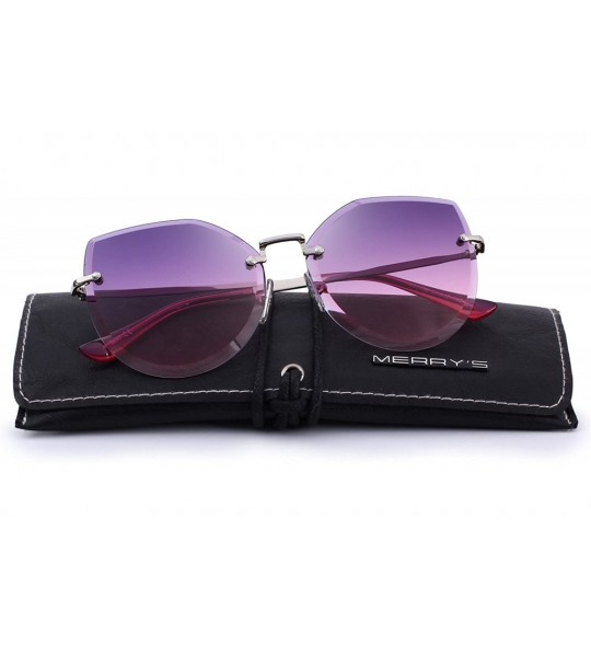 Cat Eye Rimless Cat Eye Sunglasses for Women Gradient Lens S6355 - Purple - CG18CHTX33O $22.91