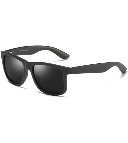 Rectangular Men's Wide Fit Polarized Sunglass (M0102) - Matte Black - C5193A9U9RD $42.15