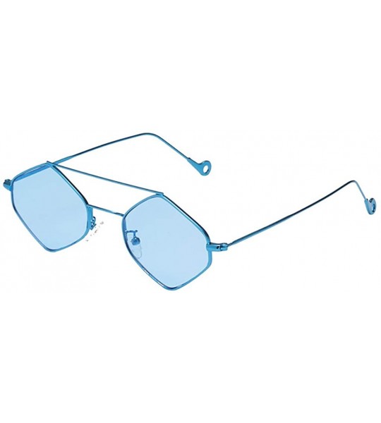 Square Sunglasses for Women - Mirrored Polarized Flat Lenses Fashion Metal Frame Sunglasses UV400 - Blue - CK18OONGMWX $17.80