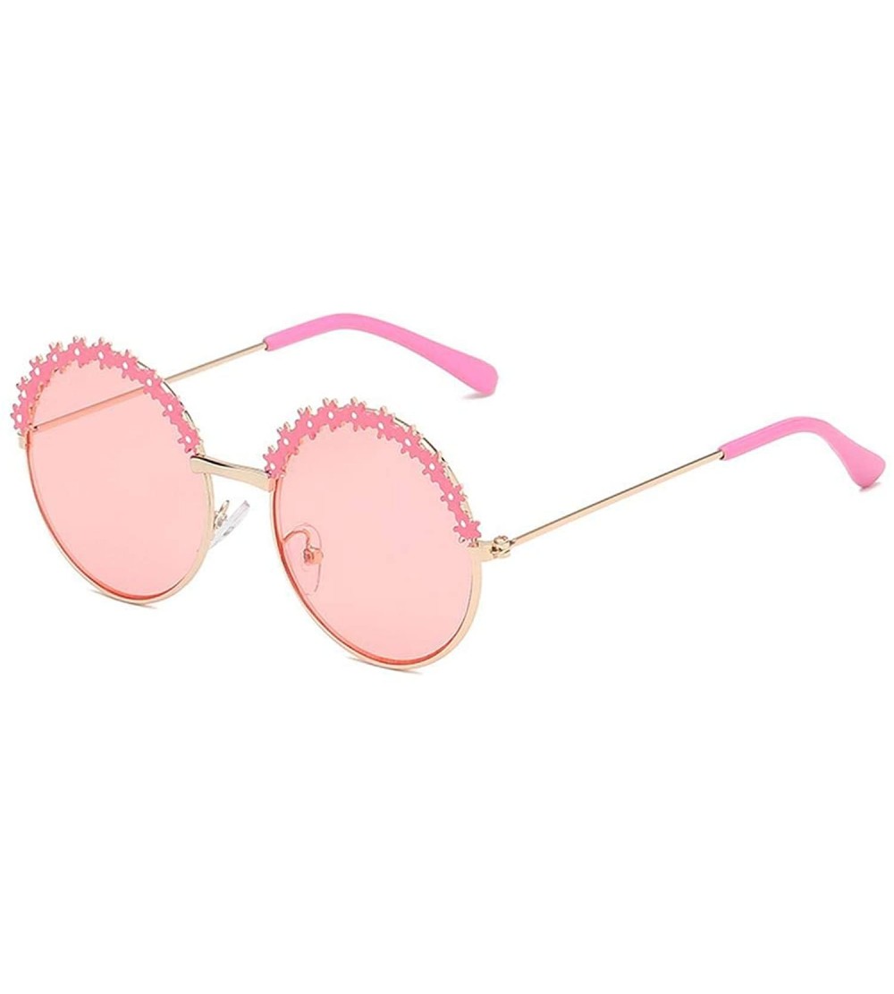 Square 2019 Festival Metal Frame Kids Sunglasses Flower Round Sun Glasses Girls Boys Baby Brand Children Oculos - Pink - C219...