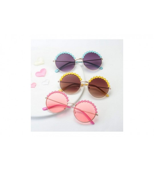 Square 2019 Festival Metal Frame Kids Sunglasses Flower Round Sun Glasses Girls Boys Baby Brand Children Oculos - Pink - C219...