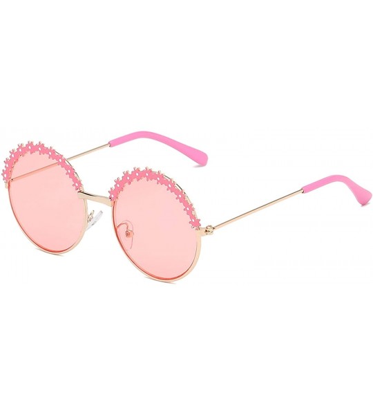 Square 2019 Festival Metal Frame Kids Sunglasses Flower Round Sun Glasses Girls Boys Baby Brand Children Oculos - Pink - C219...