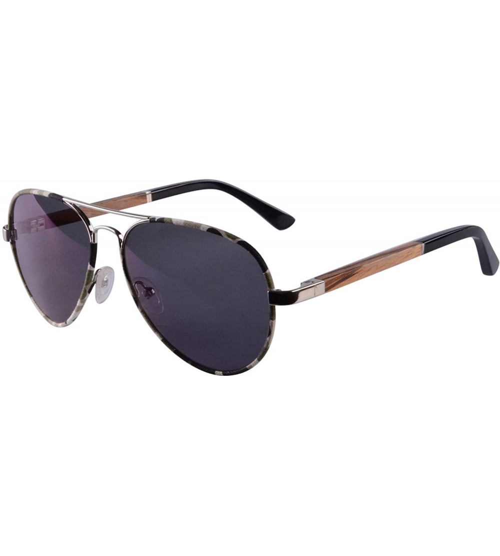 Aviator Pilot Metal Frame UV400 Polarized Sun Glasses Wood Sunglasses for Men-S1570 - Silver&zebra Skin Frame - C7193LX5AZA $...