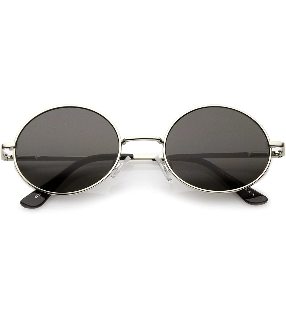 Oval Classic Lightweight Slim Arms Neutral Colored Flat Lens Oval Sunglasses 50mm - Silver / Smoke - CH17YR02IEC $20.00