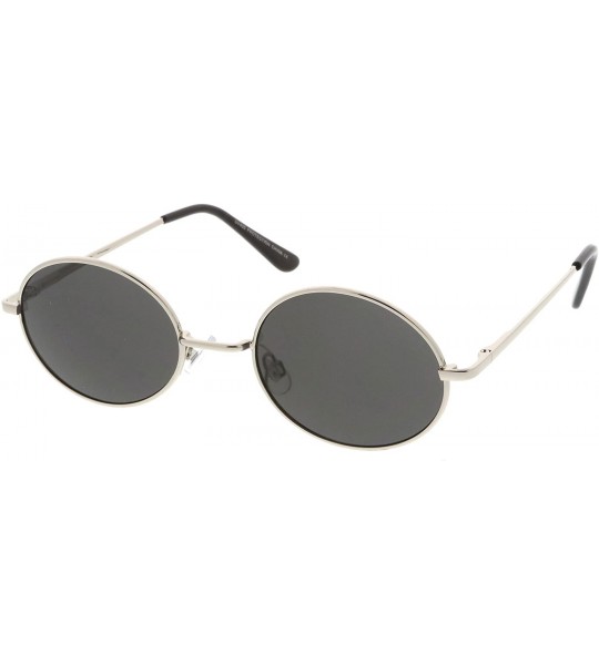 Oval Classic Lightweight Slim Arms Neutral Colored Flat Lens Oval Sunglasses 50mm - Silver / Smoke - CH17YR02IEC $20.00