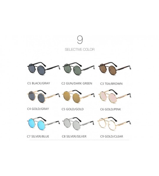 Rectangular Vintage Men Sunglasses Women Round Metal Frame Colorful Lens Sun Glasses - Silver Blue - CU194OSCNAK $33.43