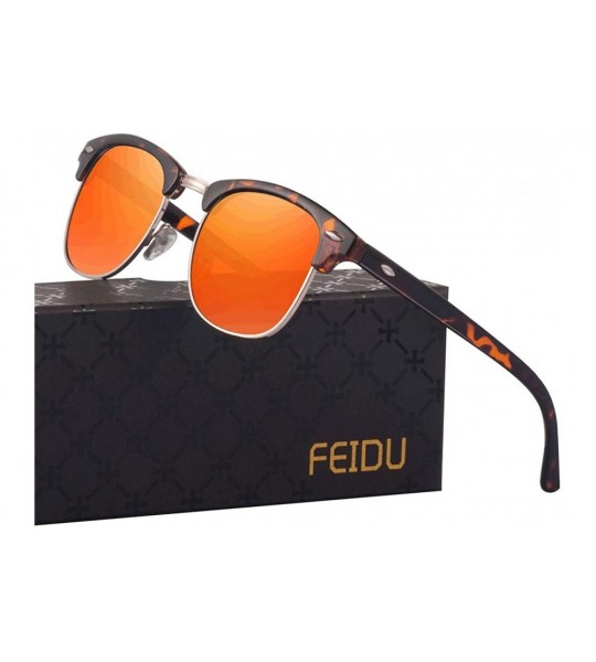 Aviator Retro Polarized Mens Sunglasses for Men Half Metal Women FD3030 - Orange-leopard - CJ18NO0MW0I $22.03