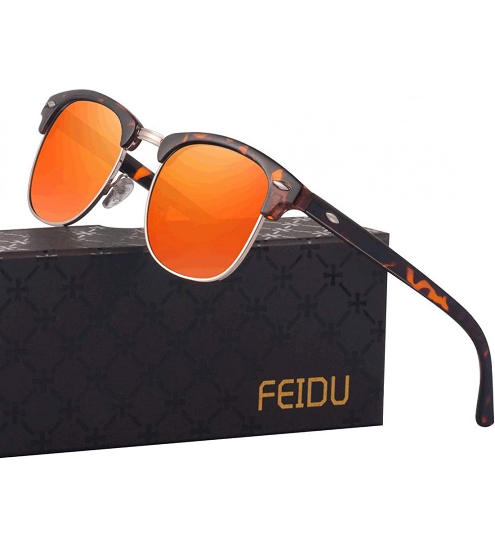 Aviator Retro Polarized Mens Sunglasses for Men Half Metal Women FD3030 - Orange-leopard - CJ18NO0MW0I $22.03