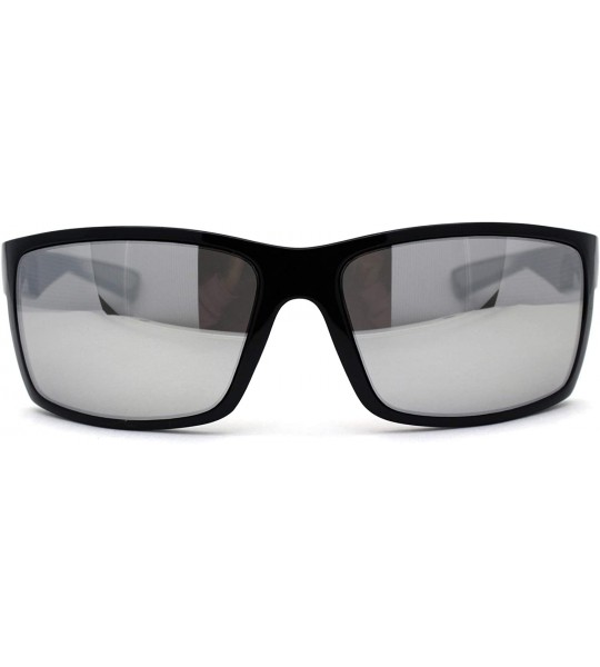 Sport 90s Classic Rectangular Cholo Gangster Biker Style Sunglasses - Black Grey Silver Mirror - C0195ED5STL $23.41