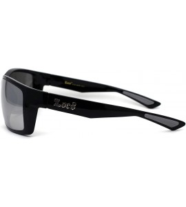 Sport 90s Classic Rectangular Cholo Gangster Biker Style Sunglasses - Black Grey Silver Mirror - C0195ED5STL $23.41