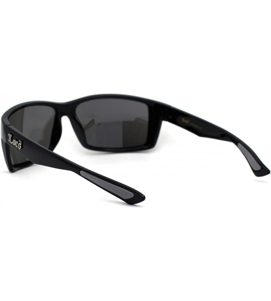 Sport 90s Classic Rectangular Cholo Gangster Biker Style Sunglasses - Black Grey Silver Mirror - C0195ED5STL $23.41