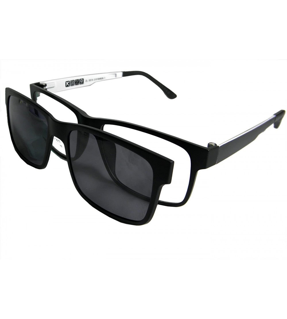 Square Men Eyeglass frame polarized clip on sunshade magnetic glasses 54-17 - Black/White+print Lens - CX190LDI07T $49.36