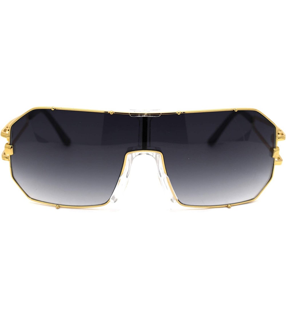 Oversized Mens Mobster Shield Mafia Oversize Rectangular Metal Rim Sunglasses - Gold Smoke - CT193YNCCI3 $22.10