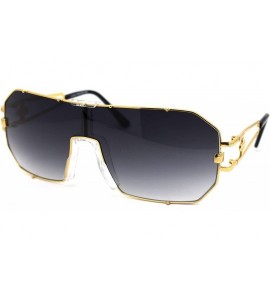 Oversized Mens Mobster Shield Mafia Oversize Rectangular Metal Rim Sunglasses - Gold Smoke - CT193YNCCI3 $22.10