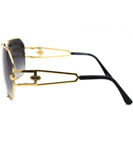 Oversized Mens Mobster Shield Mafia Oversize Rectangular Metal Rim Sunglasses - Gold Smoke - CT193YNCCI3 $22.10