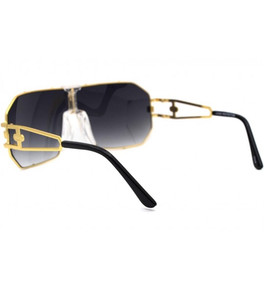 Oversized Mens Mobster Shield Mafia Oversize Rectangular Metal Rim Sunglasses - Gold Smoke - CT193YNCCI3 $22.10