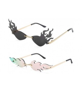 Rimless 2 Pieces Fire Flame Sunglasses for Women Men - Rimless Wave Sun Glasses Fire Shape Glasses - Eyewear for Party - C319...