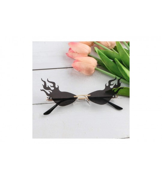 Rimless 2 Pieces Fire Flame Sunglasses for Women Men - Rimless Wave Sun Glasses Fire Shape Glasses - Eyewear for Party - C319...