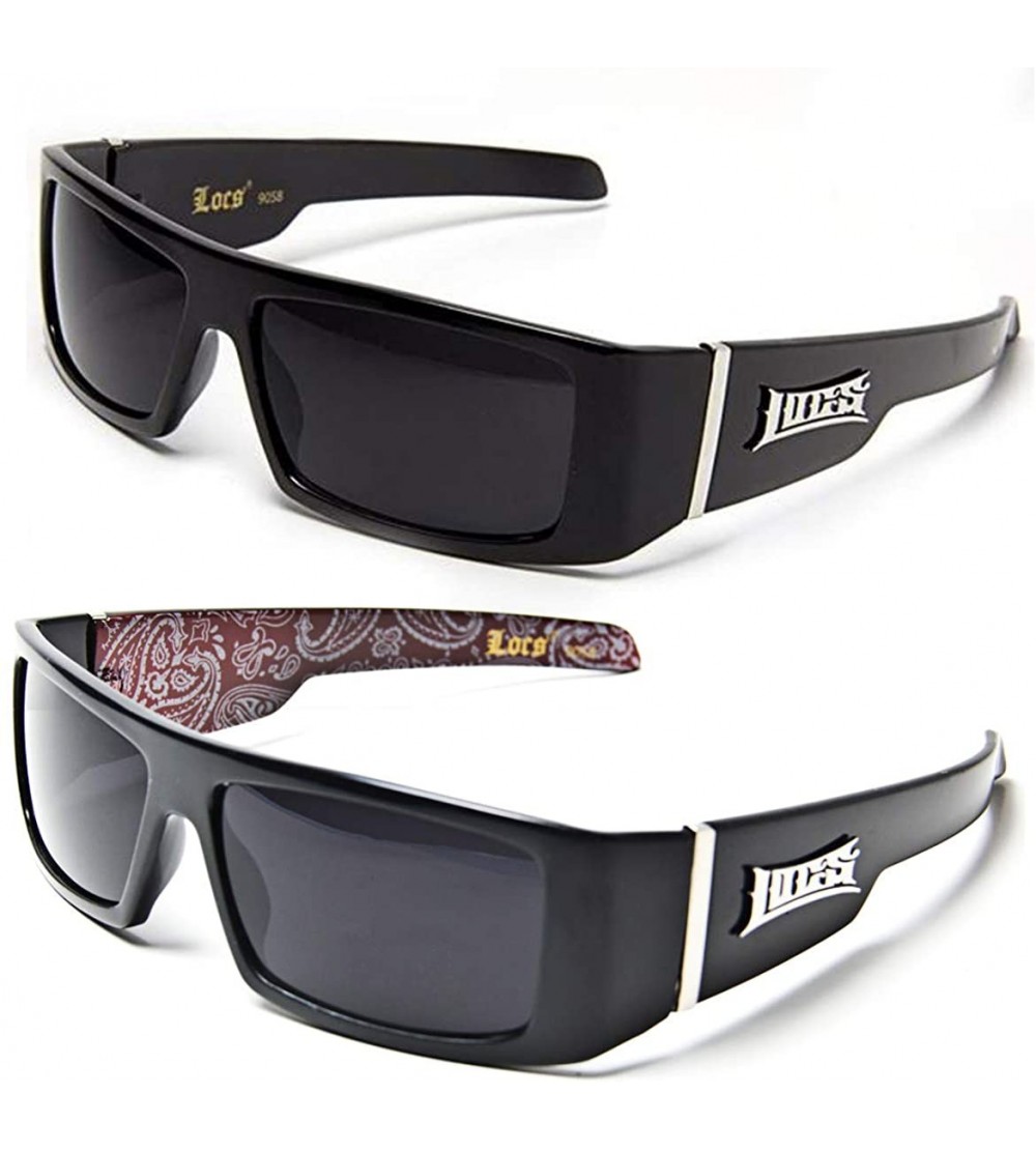 Wrap Gangsta Sunglasses Various Combos 58 Style - 2 Pack Black Plain and Red Bandana - CJ199LX8K5Y $38.65