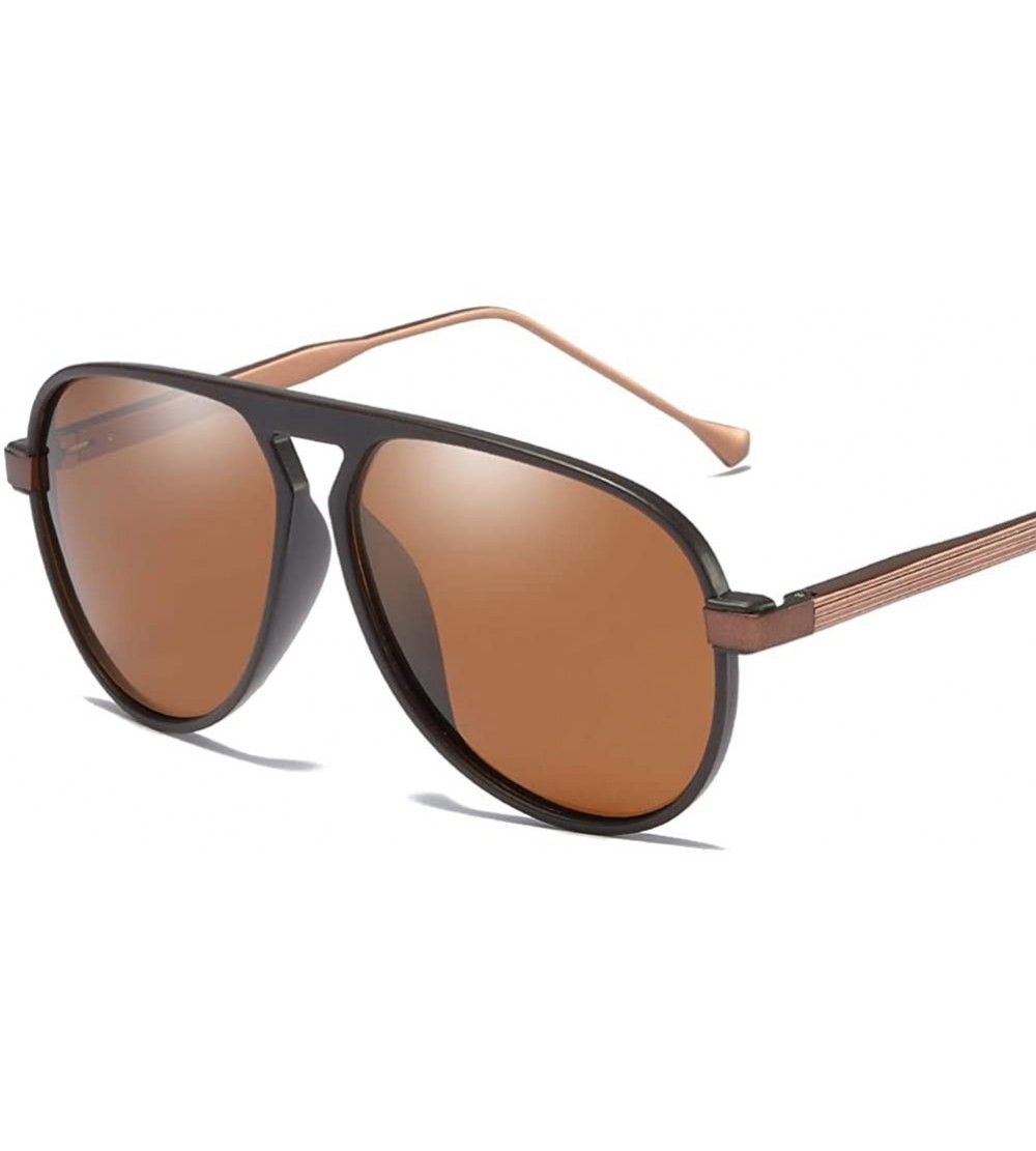Aviator Men Sunglasses Polarized Flat Top Fashion Sun Glasses Male Driving Accessories - Brown - CW18KQ6G35M $21.88